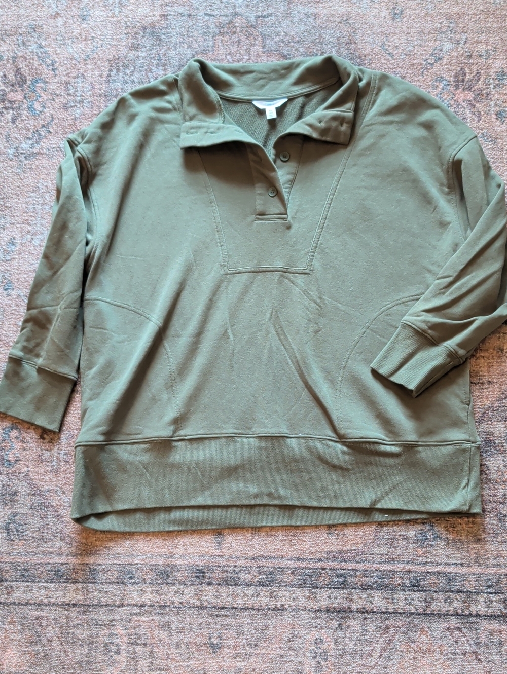 Time and Tru Olive Green Snap-Placket Pullover Sweater